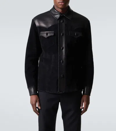 Ralph Lauren Leather-trimmed Suede Overshirt In Multi