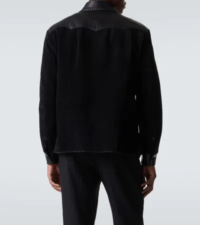 Ralph Lauren Leather-trimmed Suede Overshirt In Multi