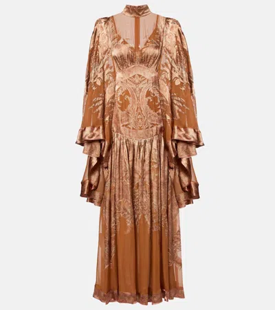 Zimmermann Memento Burnout Paisley Semi-sheer Gown In Brown