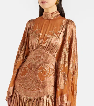 Zimmermann Memento Burnout Paisley Semi-sheer Gown In Brown