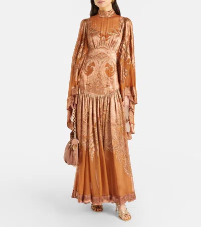 Zimmermann Memento Burnout Paisley Semi-sheer Gown In Brown