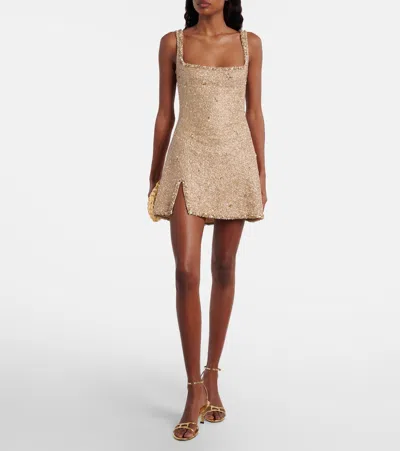 Clio Peppiatt Athena Embellished Minidress In Brown