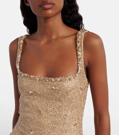 Clio Peppiatt Athena Embellished Minidress In Brown