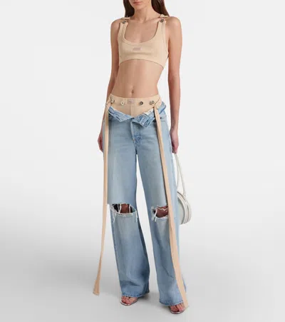 Jean Paul Gaultier Ribbed-knit Cotton Bra Top In Multi