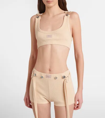 Jean Paul Gaultier Ribbed-knit Cotton Bra Top In Multi