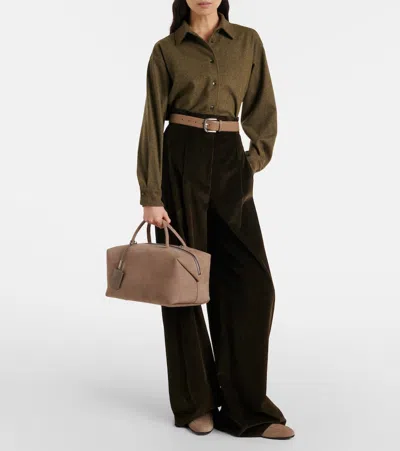 Max Mara Holdall Medium Suede Tote Bag In Brown