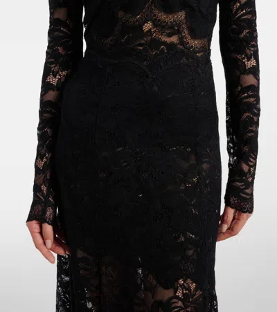 Rabanne Lace-edged Midi Skirt With High Waist And Decorative Buttons In Black
