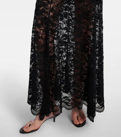 Rabanne Lace-edged Midi Skirt With High Waist And Decorative Buttons In Black