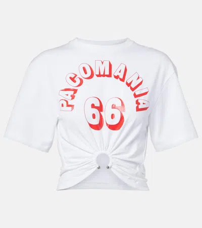 Rabanne Printed Cropped Cotton-blend T-shirt In White
