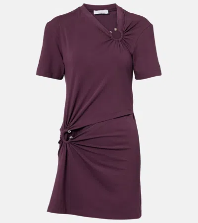 Rabanne Embellished Gathered Cut-out Cotton-blend Jersey Mini Dress In Purple