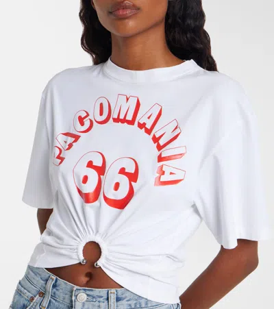 Rabanne Printed Cropped Cotton-blend T-shirt In White