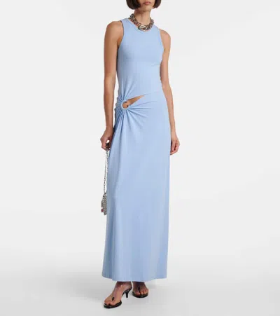 Rabanne Cutout Cotton-blend Maxi Dress In Blue