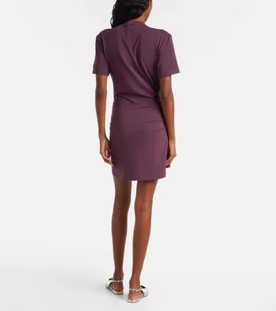 Rabanne Embellished Gathered Cut-out Cotton-blend Jersey Mini Dress In Purple