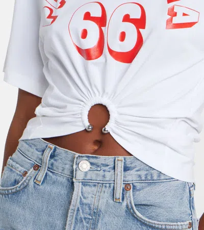 Rabanne Printed Cropped Cotton-blend T-shirt In White