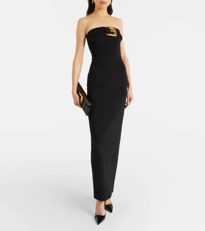 Balmain Belted Jersey Gown In Black