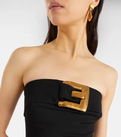 Balmain Belted Jersey Gown In Black