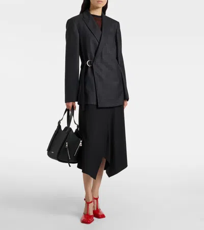 Loewe Prince Of Wales Check Wool Wrap Blazer In Gray