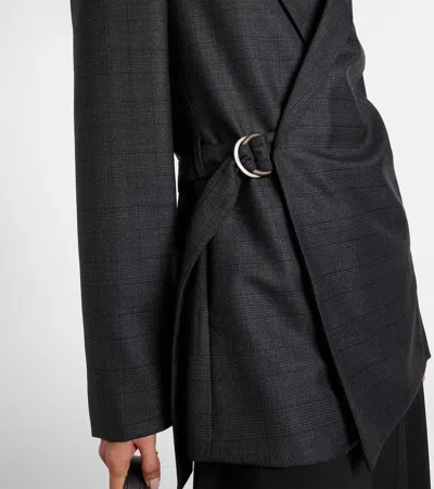 Loewe Prince Of Wales Check Wool Wrap Blazer In Gray