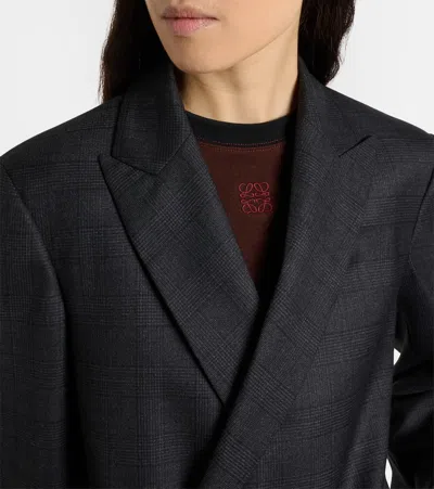 Loewe Prince Of Wales Check Wool Wrap Blazer In Gray