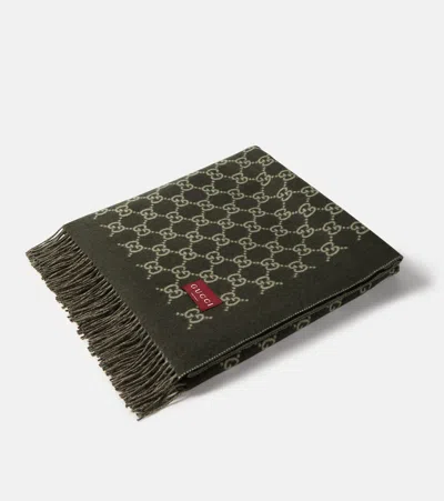Gucci Gg Wool And Cashmere Blanket In Green