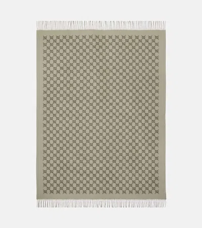Gucci Gg Wool And Cashmere Blanket In Green