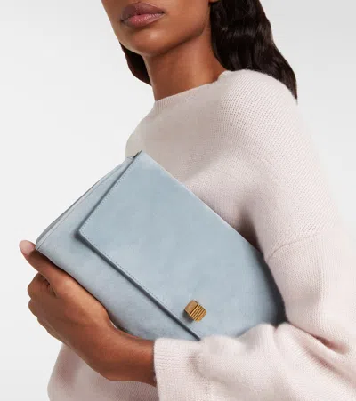 Khaite Audrey Suede Clutch In Blue
