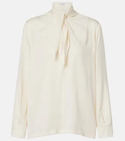 Max Mara Tie-detailed Silk Crepe De Chine Blouse In Multi