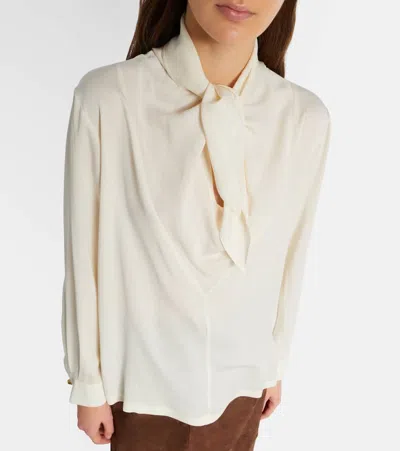 Max Mara Tie-detailed Silk Crepe De Chine Blouse In Multi