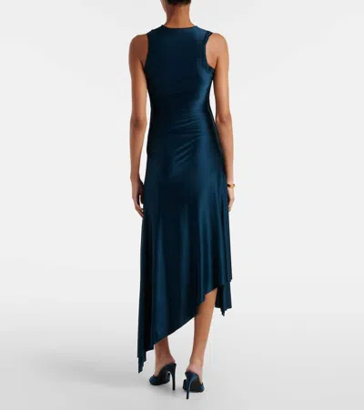 Victoria Beckham Ruched Asymmetric Jersey Midi Dress In Blue