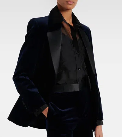 Victoria Beckham Cotton-blend Velvet Blazer In Blue