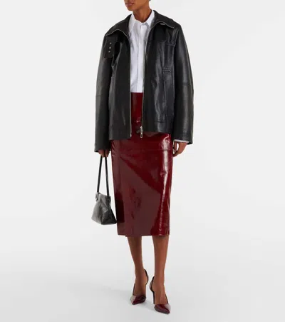 Sportmax Leather Pencil Skirt In Red