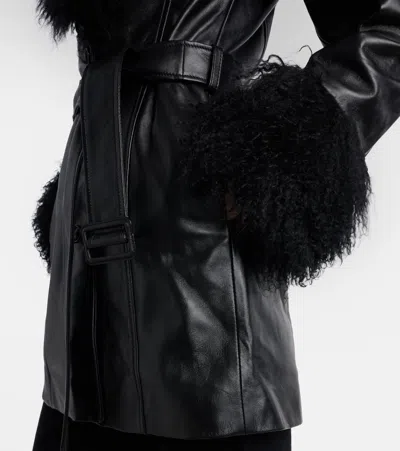 Nili Lotan Sefa Belted Shearling-trimmed Leather Jacket In Black