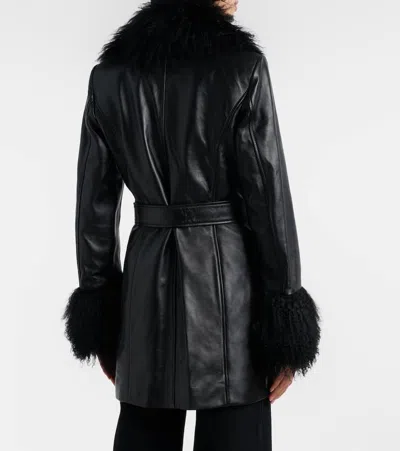 Nili Lotan Sefa Belted Shearling-trimmed Leather Jacket In Black