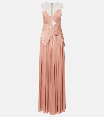 Costarellos Serenne Lamé Georgette Gown In Pink