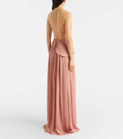 Costarellos Serenne Lamé Georgette Gown In Pink