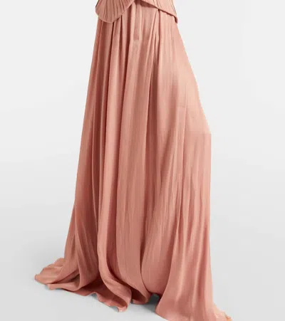 Costarellos Serenne Lamé Georgette Gown In Pink