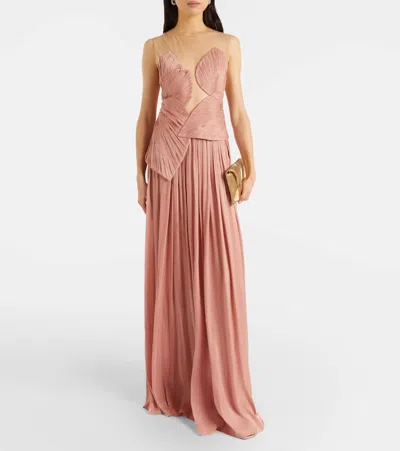 Costarellos Serenne Lamé Georgette Gown In Pink