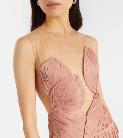 Costarellos Serenne Lamé Georgette Gown In Pink