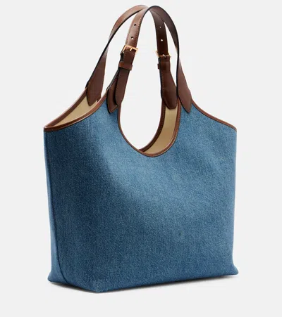 Versace La Medusa Leather-trimmed Denim Tote In Blue