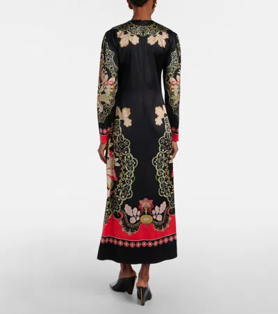 La Doublej Icon Clingy Swing Floral-print Stretch-satin Maxi Dress In Black