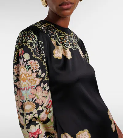 La Doublej Icon Clingy Swing Floral-print Stretch-satin Maxi Dress In Black