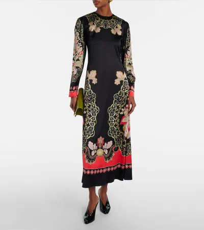 La Doublej Icon Clingy Swing Floral-print Stretch-satin Maxi Dress In Black