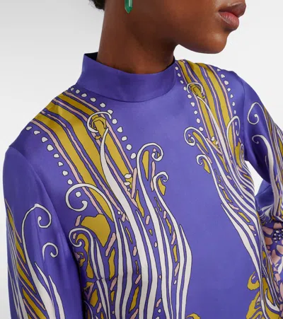 La Doublej Make An Exit Printed Silk Satin Blouse In Blue