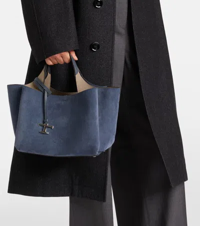 Tod's Apa Small Suede Tote Bag In Blue