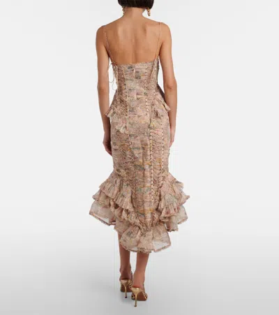 Zimmermann Rebellion Floral Silk Midi Dress In Neutral