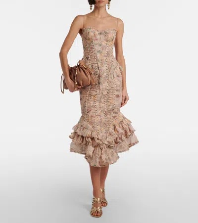 Zimmermann Rebellion Floral Silk Midi Dress In Neutral