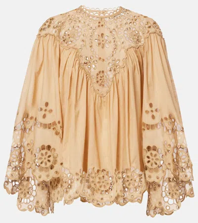 Zimmermann Awaken Broderie Anglaise Cotton Blouse In Brown