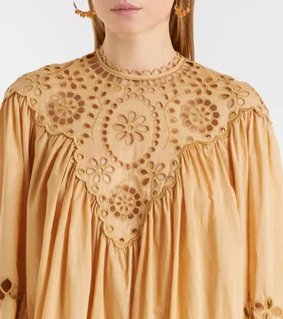 Zimmermann Awaken Broderie Anglaise Cotton Blouse In Brown
