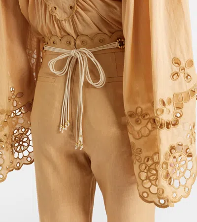 Zimmermann Awaken Linen Cropped Flared Pants In Brown