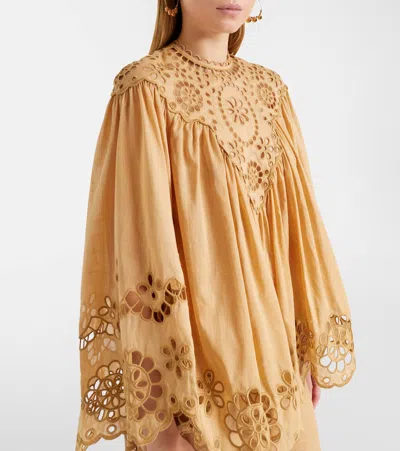 Zimmermann Awaken Broderie Anglaise Cotton Blouse In Brown